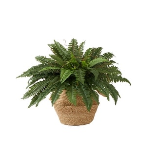 23" Artificial Boston Fern Plant with Handmade Jute & Cotton Basket DIY